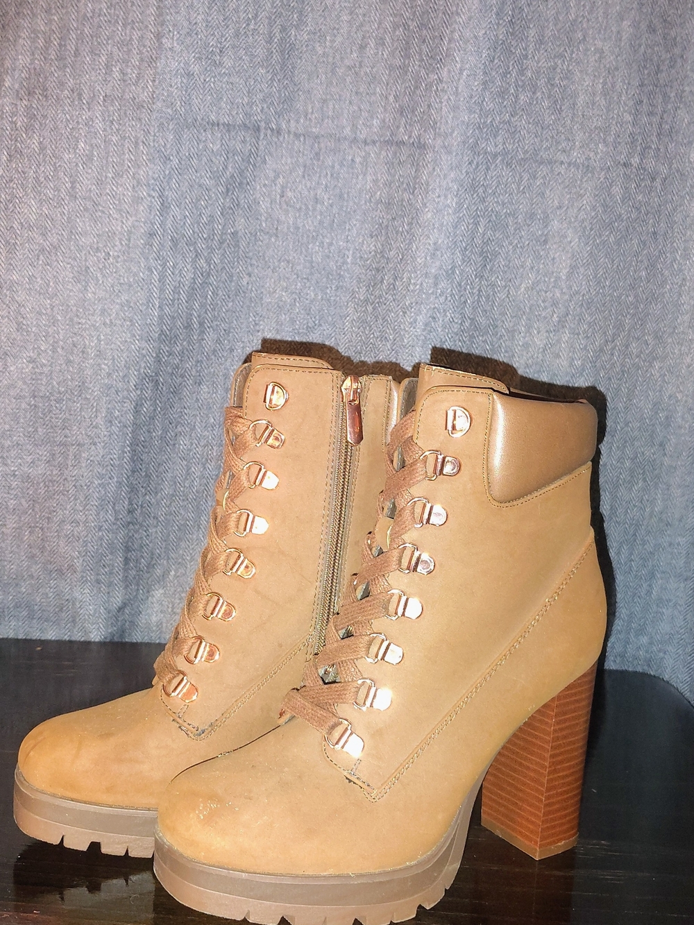 Steve Madden Taupe Lace-Up Block Heel Ankle Boots